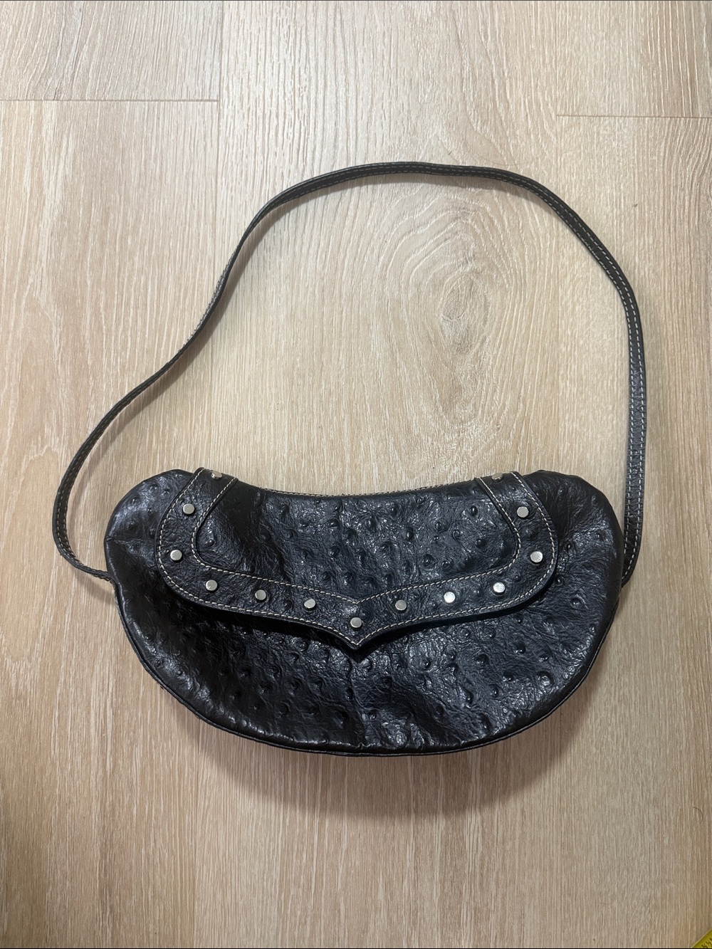 Vintage Y2K Black Studded Textured Leather Shoulder Bag